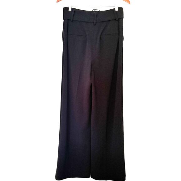 Express Womens Black High Rise Wide Leg Belted Trousers Career Pants Sz 8R - Picture 2 of 13